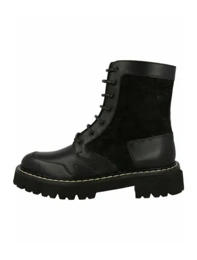 Pre-owned Ferragamo Calf Leather Combat Boots W/ Tags In Black