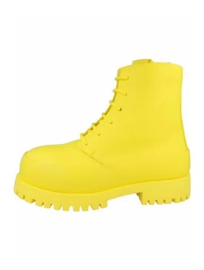 Pre-owned Ferragamo Calf Leather Combat Boots W/ Tags In Yellow