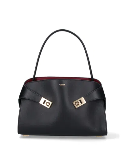 Ferragamo Calf Leather Handbag With Lamb Leather Lining In Black