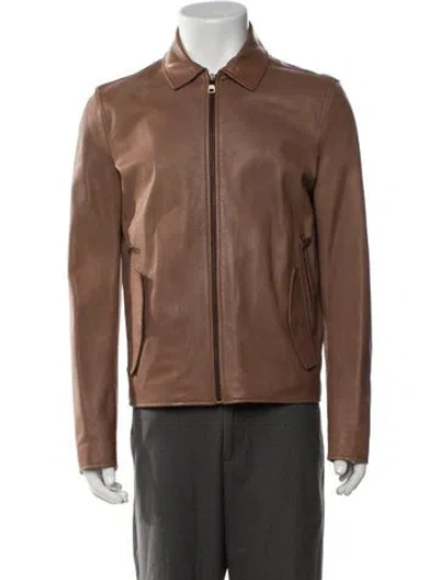 Pre-owned Ferragamo Calf Leather Moto Jacket In Brown