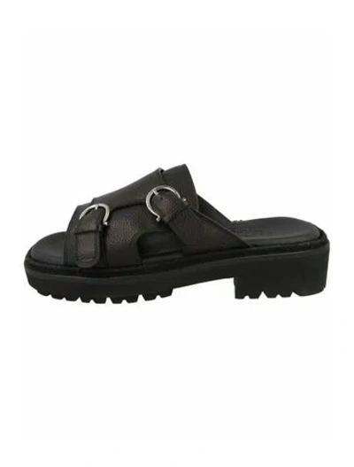 Pre-owned Ferragamo Calf Leather Slides W/ Tags In Black