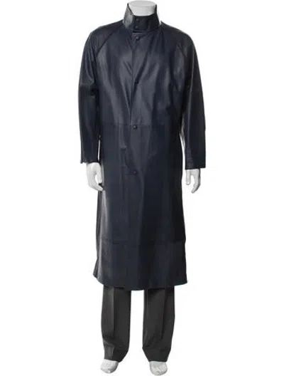 Pre-owned Ferragamo Calf Leather Trench Coat In Blue