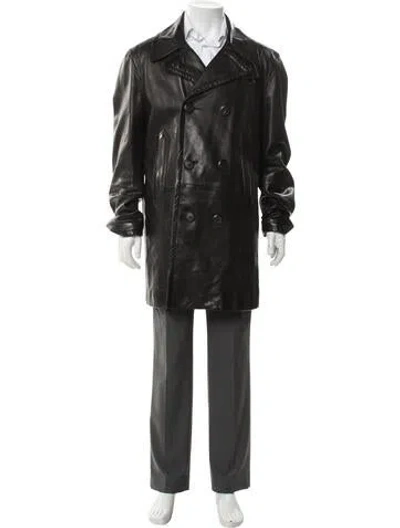 Pre-owned Ferragamo Calf Leather Trench Coat In Gray