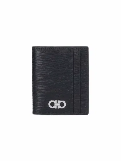 Ferragamo Calf Leather Wallet For Men In Black
