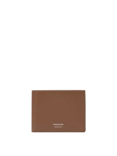 Ferragamo Calf Leather Wallet With Refined Stitching In Brown