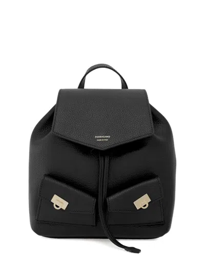 Ferragamo Calfskin Backpack In Black