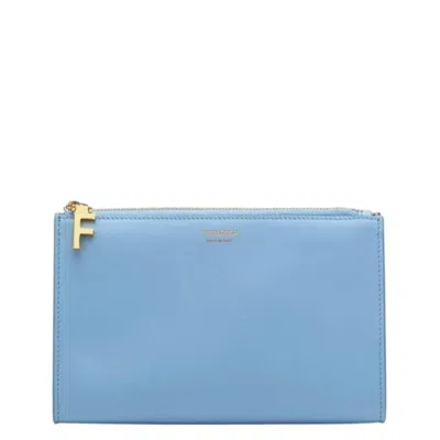 Ferragamo Calfskin Beauty Case In Blue