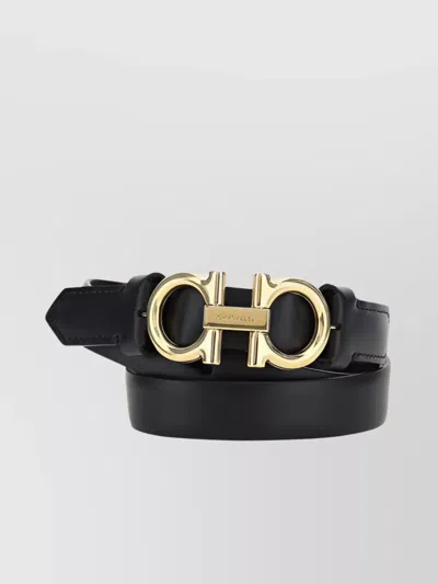 Ferragamo Calfskin Belt Adjustable Brass Hardware In Black