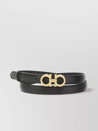 Ferragamo Calfskin Belt Adjustable Gold-tone Buckle In Black