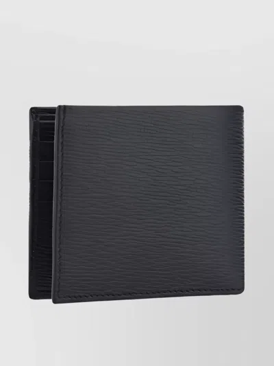 Ferragamo Calfskin Bi-fold Wallet Textured Finish In Black
