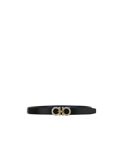 Ferragamo Calfskin Buckle Double-sided Belt In Black