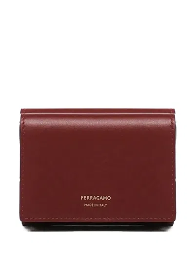 Ferragamo Trifold Leather Wallet Coin Pocket In Marrone, Beige