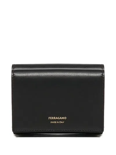 Ferragamo Calfskin Button Wallet In Black