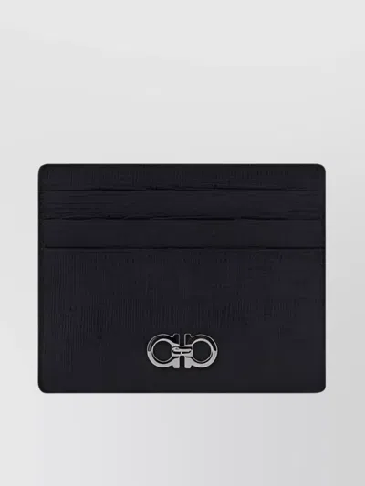 Ferragamo Calfskin Compact Card Holder Contrast Two-tone In Red