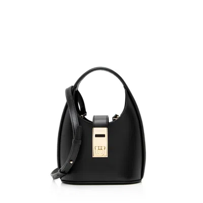 Ferragamo Calfskin Gancini Mini Hobo In Black
