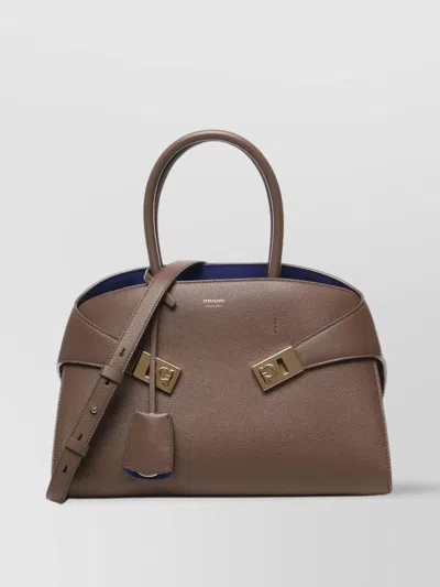 FERRAGAMO CALFSKIN HANDBAG ROUND HANDLES STRUCTURED SHAPE