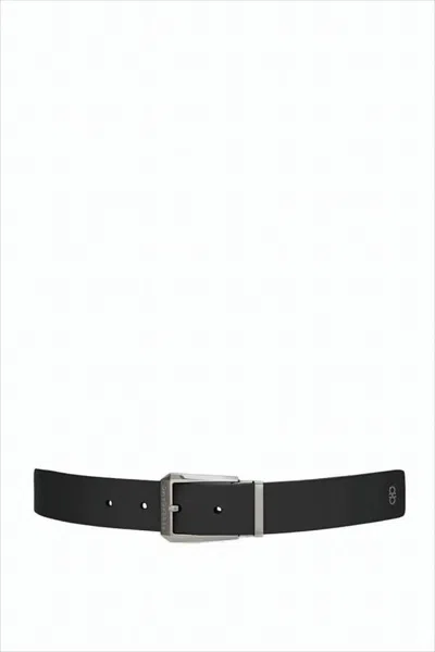 Ferragamo Calfskin Leather Belt With Rectangular Matte Buckle In Black