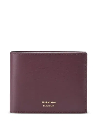 Ferragamo Calfskin-leather Bi-fold Wallet In Burgundy