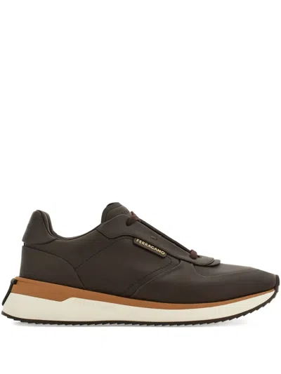Ferragamo Calfskin Leather Sneakers In Brown