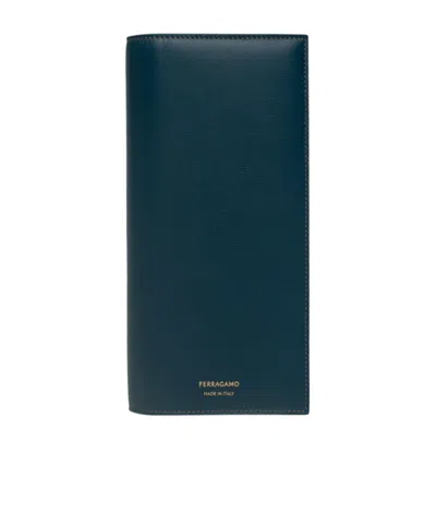 Ferragamo Calfskin Leather Wallet In Blue
