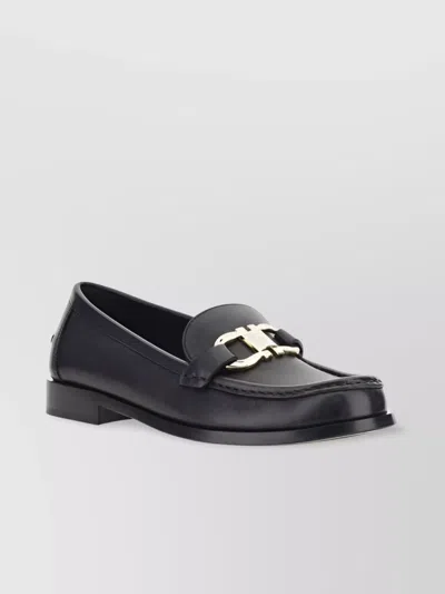 Ferragamo Calfskin Loafers With Gancini Logo Detail In Black