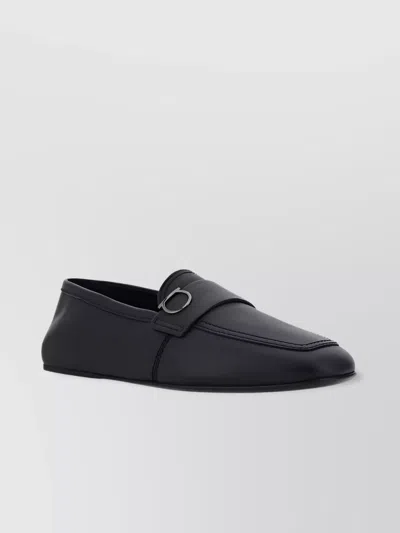Ferragamo Calfskin Loafers With Metal Buckle Detail In Black
