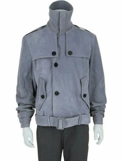 Pre-owned Ferragamo Calfskin Moto Jacket W/ Tags In Gray