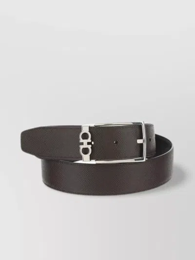 Ferragamo Calfskin Reversible Single Loop Textured Belt In Brown