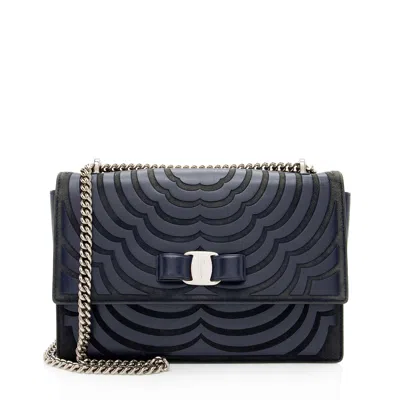 Ferragamo Calfskin Suede Vara Bow Chain Flap Bag In Blue