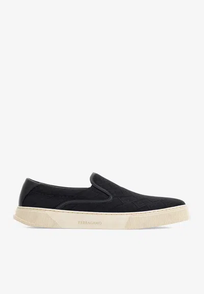 Ferragamo Gancini-jacquard Sneakers In Black