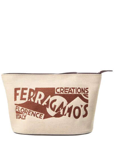Ferragamo Canvas & Leather Pouch In White
