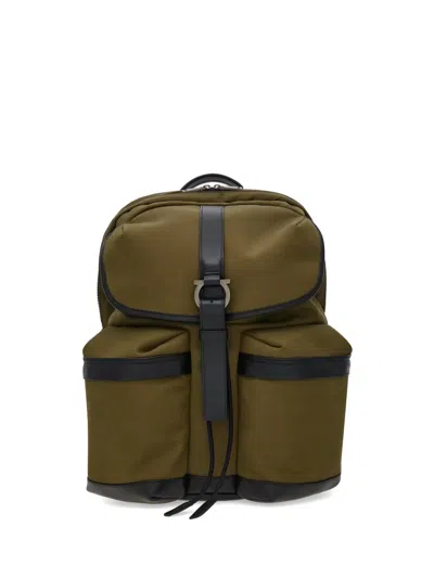 Ferragamo Canvas Backpack In Green