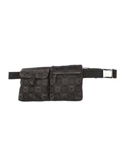 Pre-owned Ferragamo Canvas Belt Bag Medium In Black