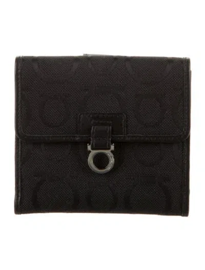 Pre-owned Ferragamo Canvas Compact Wallet In Black