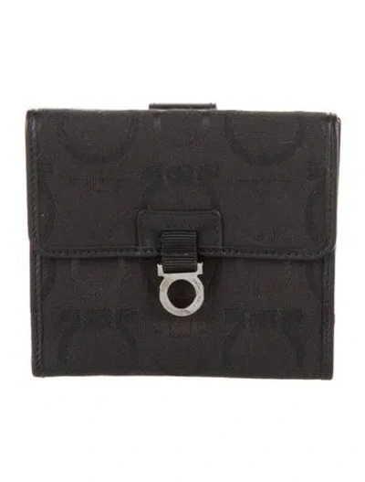 Pre-owned Ferragamo Canvas Compact Wallet In Black