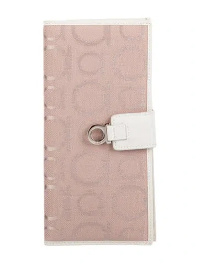 Pre-owned Ferragamo Canvas Graphic Print Continental Wallet In Pink