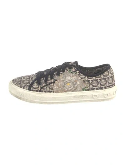 Pre-owned Ferragamo Canvas Graphic Print Sneakers In Neutrals
