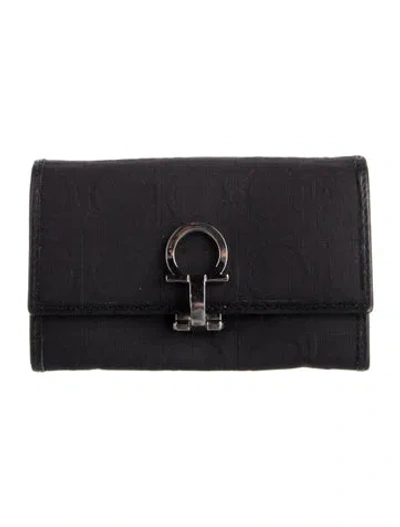 Pre-owned Ferragamo Canvas Graphic Print Wallet In Black