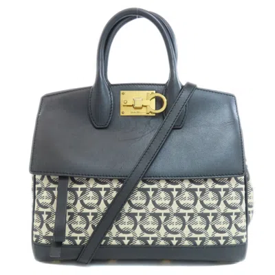 Pre-owned Ferragamo Canvas Leather Handbag () In Black