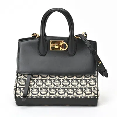 Pre-owned Ferragamo Canvas Leather Handbag () In Black