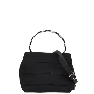 Pre-owned Ferragamo Canvas Leather Handbag Shoulder Bag () In Black
