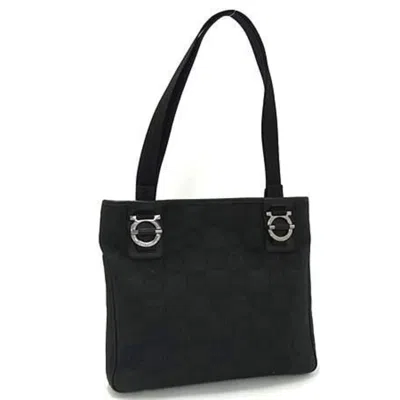 Pre-owned Ferragamo Canvas Leather Handbag Shoulder Bag Tote Bag () In Black