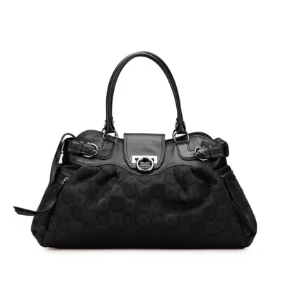 Pre-owned Ferragamo Canvas Leather Handbag Tote Bag () In Black