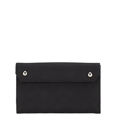Pre-owned Ferragamo Canvas Leather Long Wallet (bi-fold) () In Black