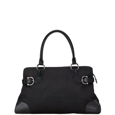Pre-owned Ferragamo Canvas Leather Shoulder Bag Tote Bag () In Black