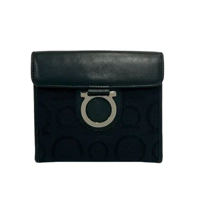 Pre-owned Ferragamo Canvas Leather Wallet (bi-fold) () In Black