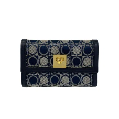 Pre-owned Ferragamo Canvas Leather Wallet (tri-fold) () In Blue