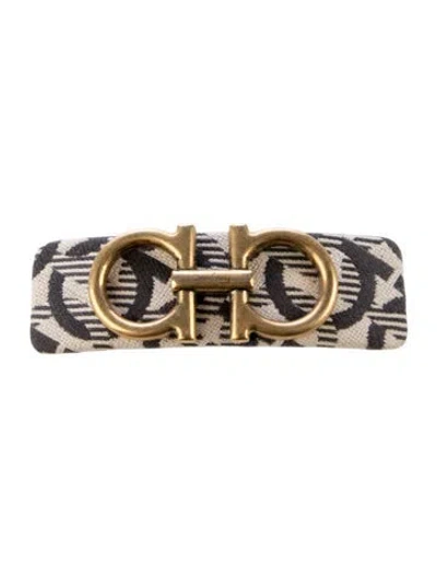 Pre-owned Ferragamo Canvas Logo Accent Hair Clip Accessory In Neutrals