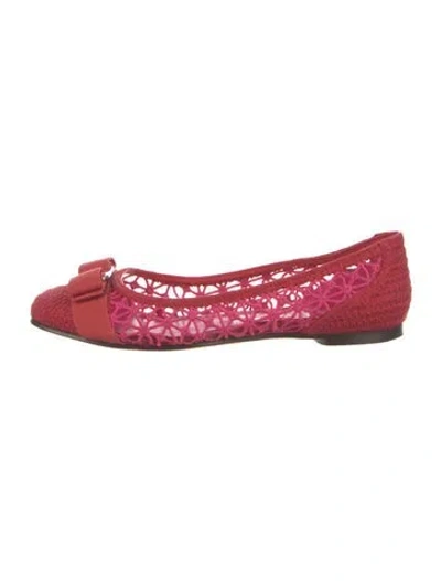 Pre-owned Ferragamo Canvas Patterned Ballet Flats In Red