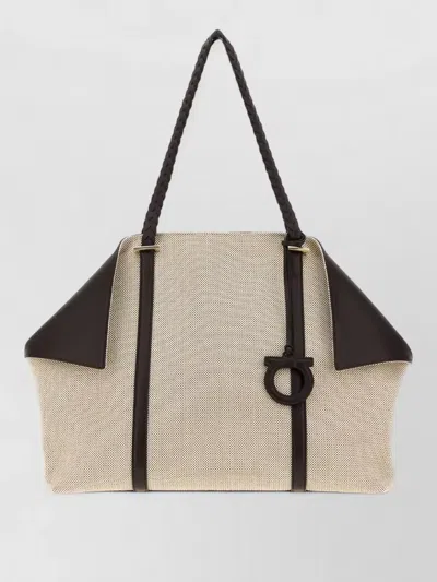 Ferragamo Canvas Scarf Tote Bag Braided Handles